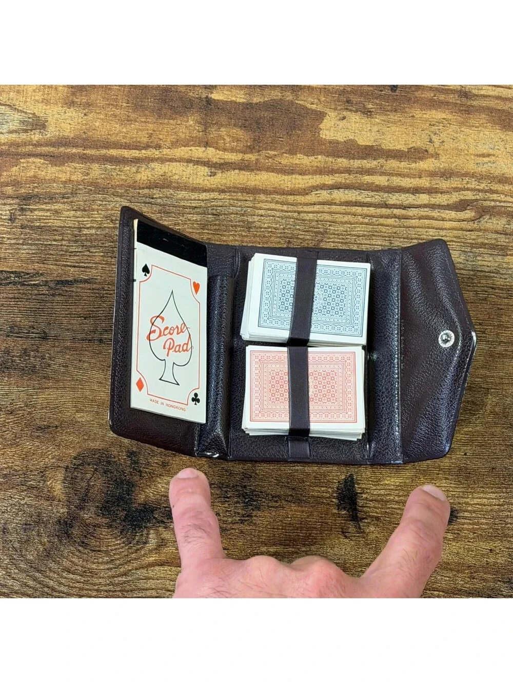 Vintage 60s 70s Travel Playing Card Case Lion Cards Score Pad Ostrich Vinyl